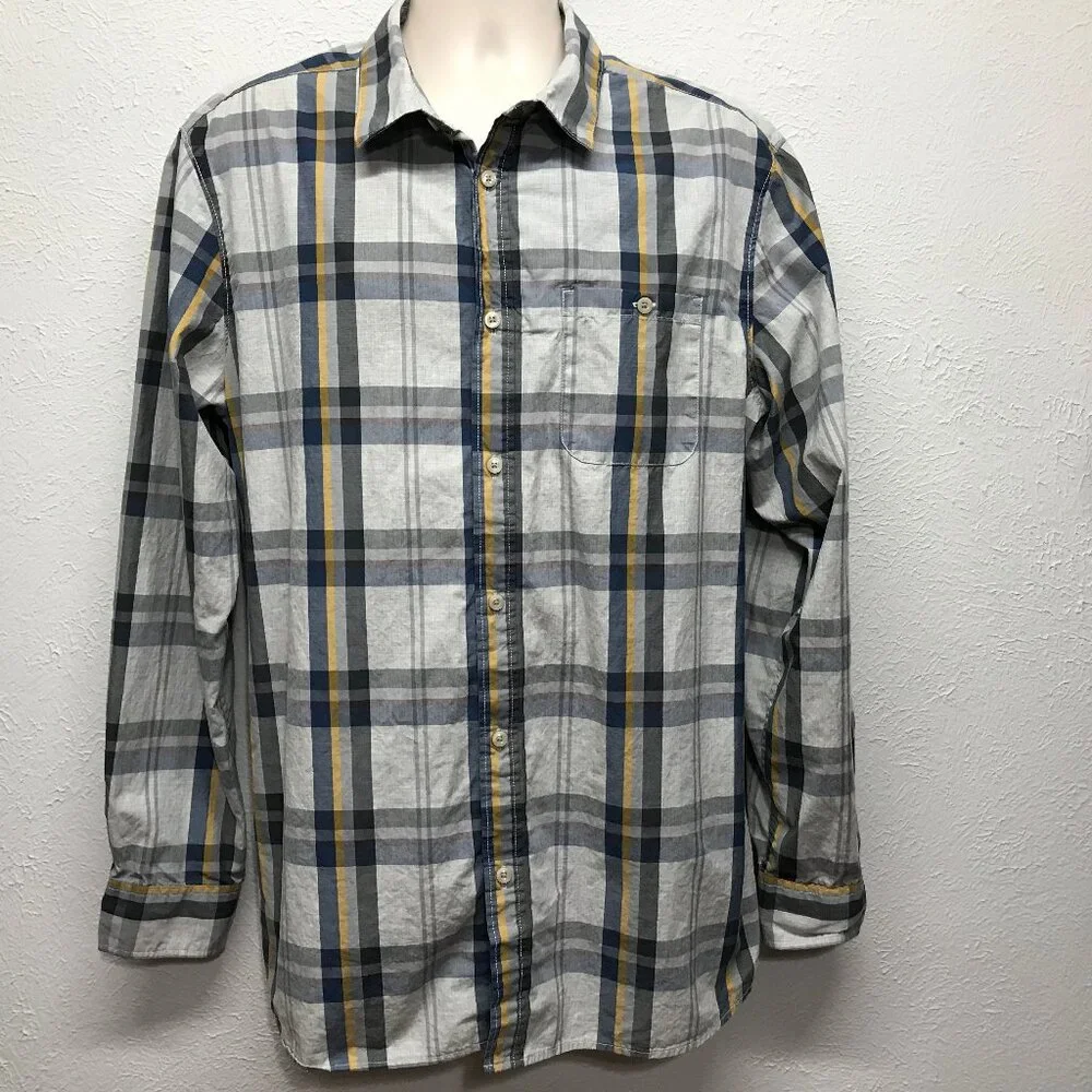 The North Face Mens XL Shirt Blue Gray Plaid Long Sleeve Button Up Pocket Cotton